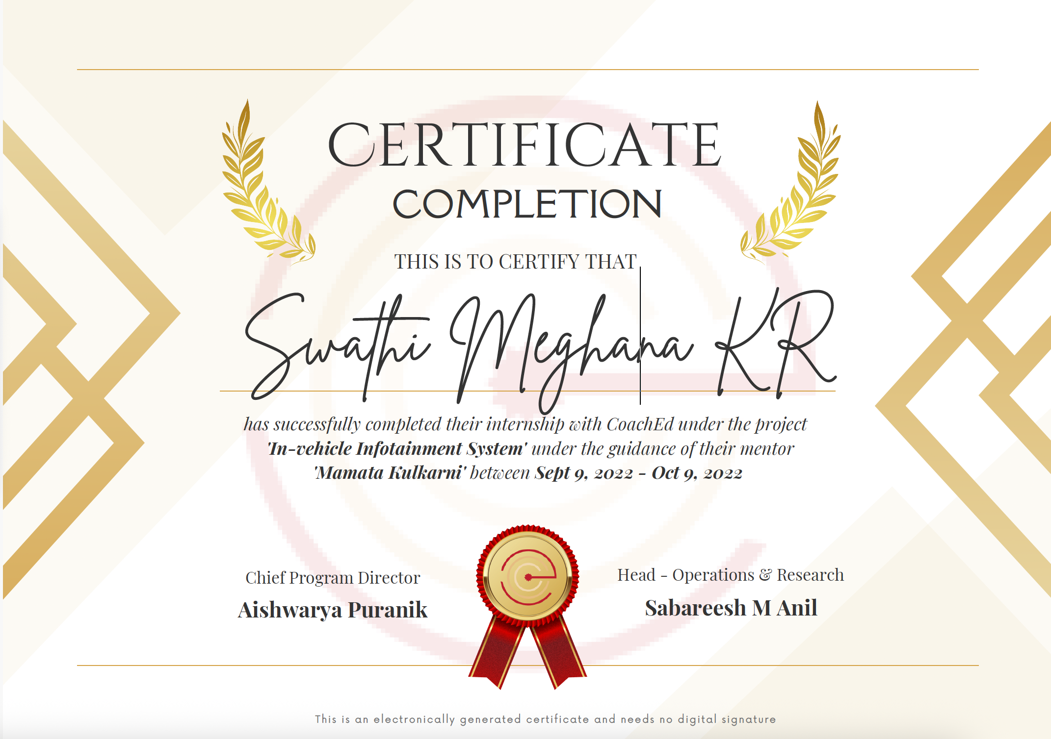 Internship Completion Certificate